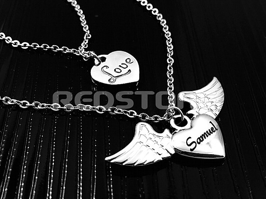 Náhrdelník z chirurgickej ocele so srdiečkom s krídlami a gravírovaním